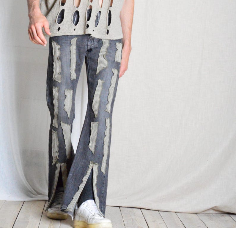 Grey Khaki Flare Jeans